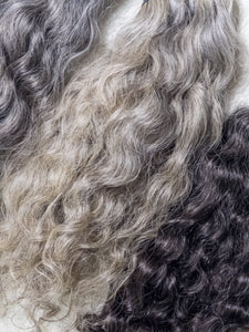 Opulent gray curly hair bundles showcasing luxurious waves in various shades for stylish hairstyles